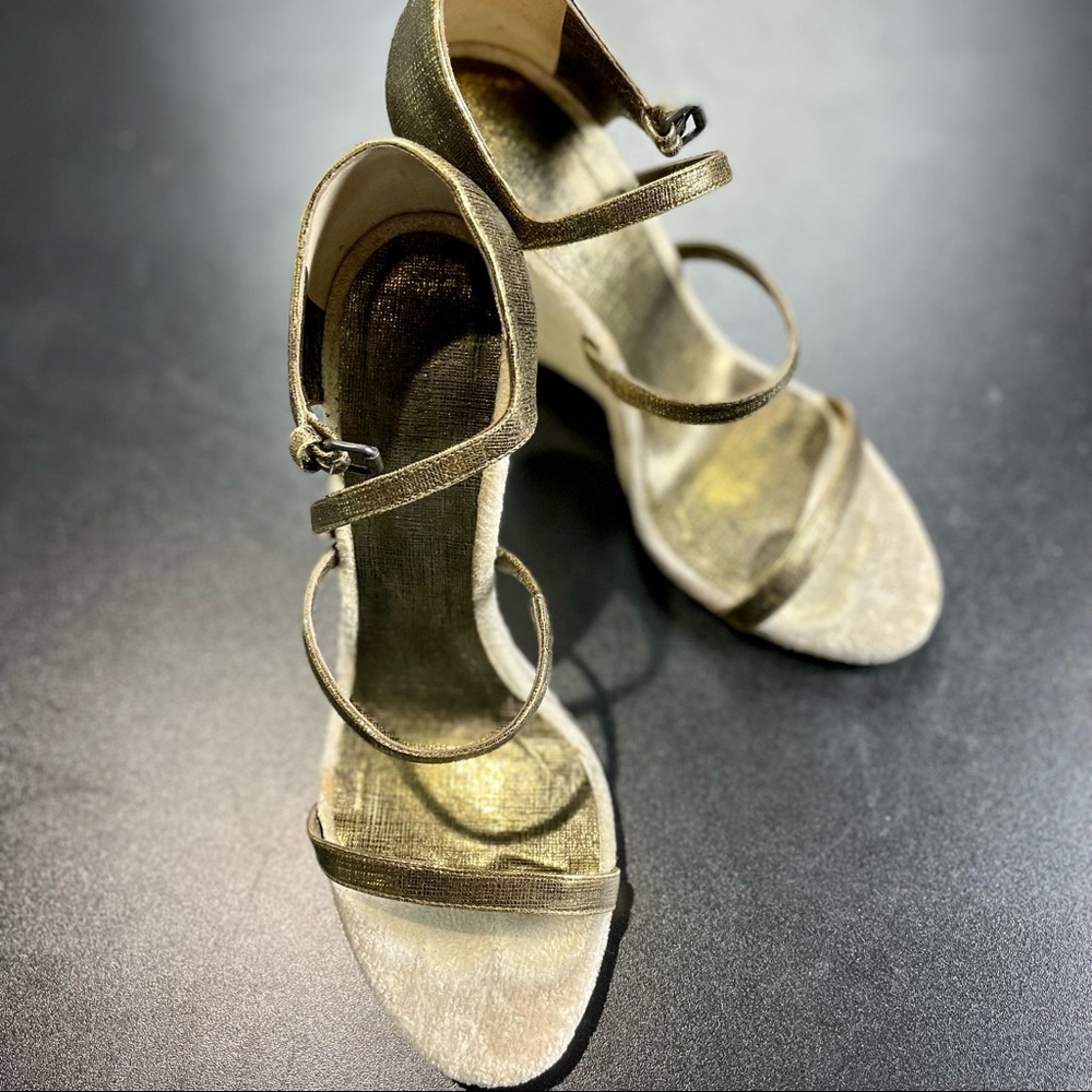 Bottega Veneta Velvet/ Metallic Calf Wedge Sandal